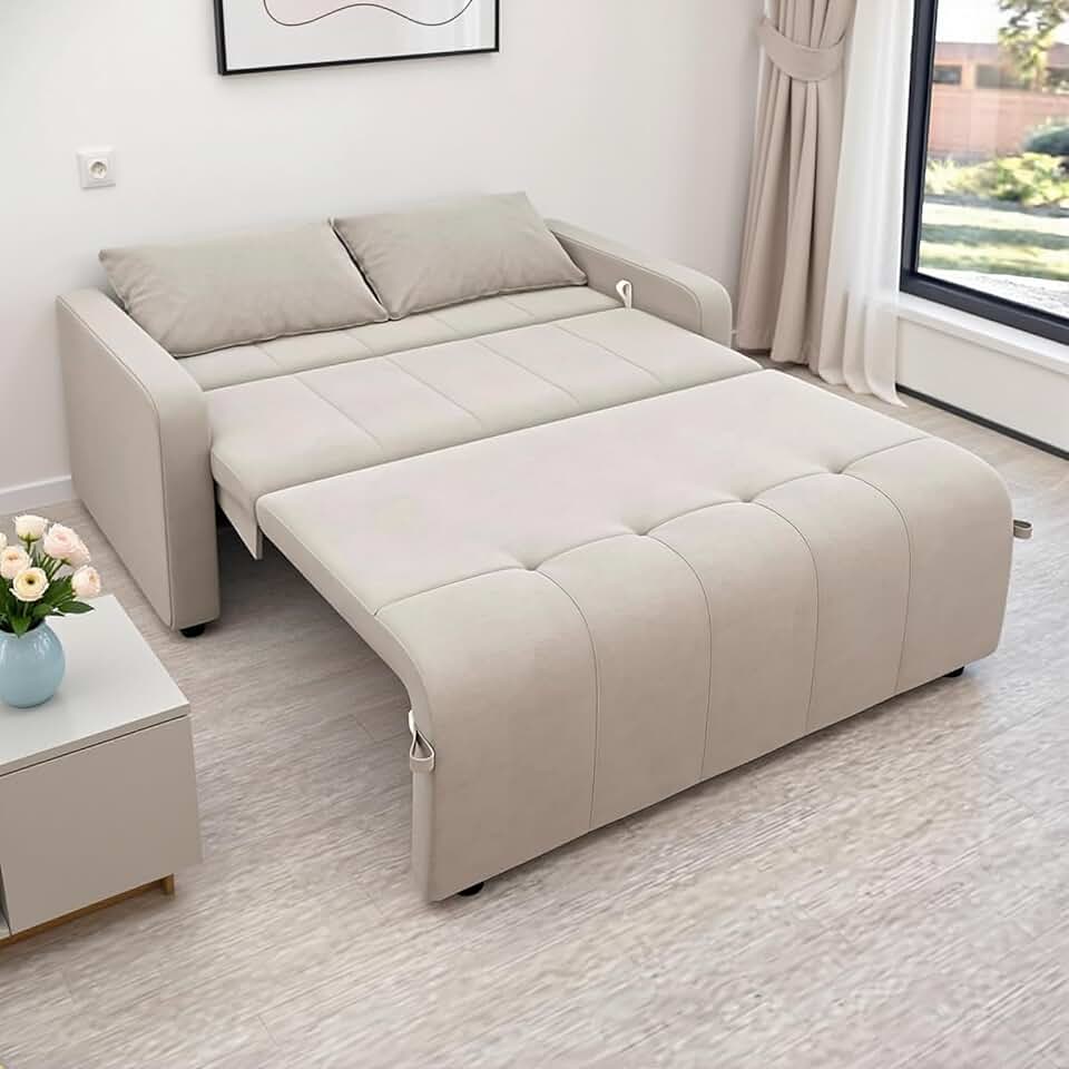 Sofá Cama 3 Lugares Retrátil e Reclinável Amora New 1,38m Suede Veludo (Bege)