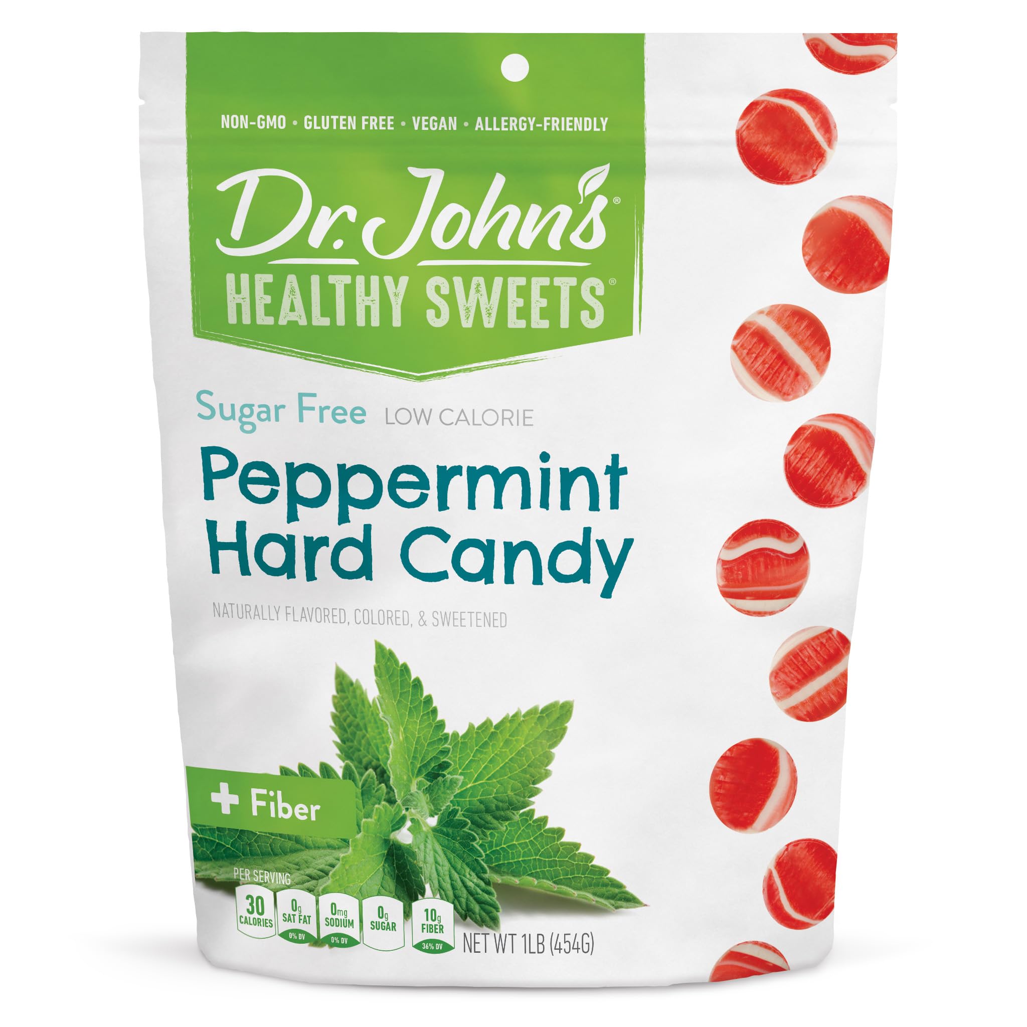 Dr. John’s Sugar Free Candy, Healthy Hard Candy with Zero Sugar, Low Calorie Snacks, Keto Friendly, Vegan, Gluten Free, Peppermint, 100 Count, 1 LB