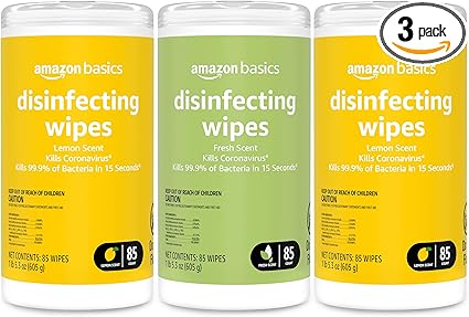 Amazon Basics Disinfecting Wipes, Lemon & Fresh Scent, Sanitizes, Cleans & Deodorizes