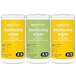 Amazon Basics Wipes, Lemon & Fresh Scent, Sanitizes, Cleans & Deodorizes, 255 Count (3 Packs of 85)