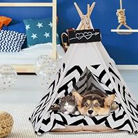 Maycoly Tipi Sátor Kisállatoknak - Fekete-Fehér Csíkos Kutyaház Macskabúvóhely 60x60x70 cm Kétoldalú Mosható Párnával 7
