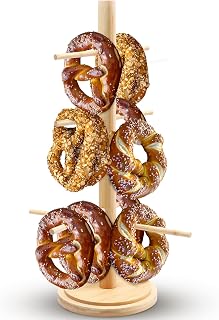 Wooden Pretzel Holder Stand 17.7 Inch Tree Shaped Pretzel Stand Tower Reusable Wooden Bagel Sausage Donuts Display Holder Serving for Oktoberfest Party Birthday Wedding Bakeries Table Decor