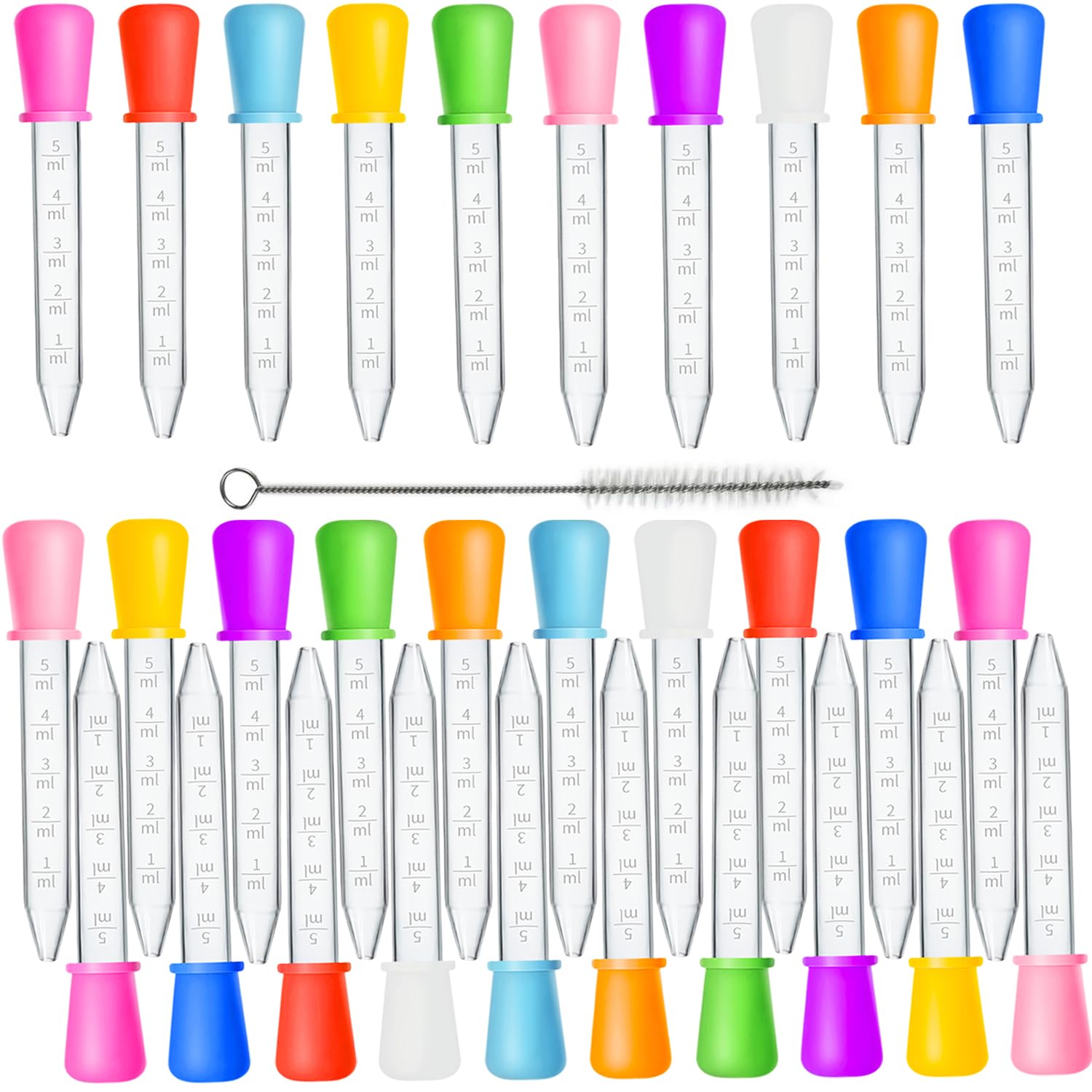 Goteros líquidos con pipetas de silicona, paquete de 30 cuentagotas de medicina de 5 ml con cepillo de limpieza, cuentagotas de plástico pequeño para medicina infantil, molde de caramelos, oso de