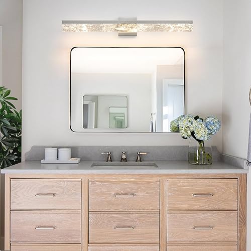 Miniatura 5 de Lámparas de baño sobre espejo, luces de tocador de níquel cepillado de 32 pulgadas para baño, 24 W regulables, LED, modernas, accesorios de