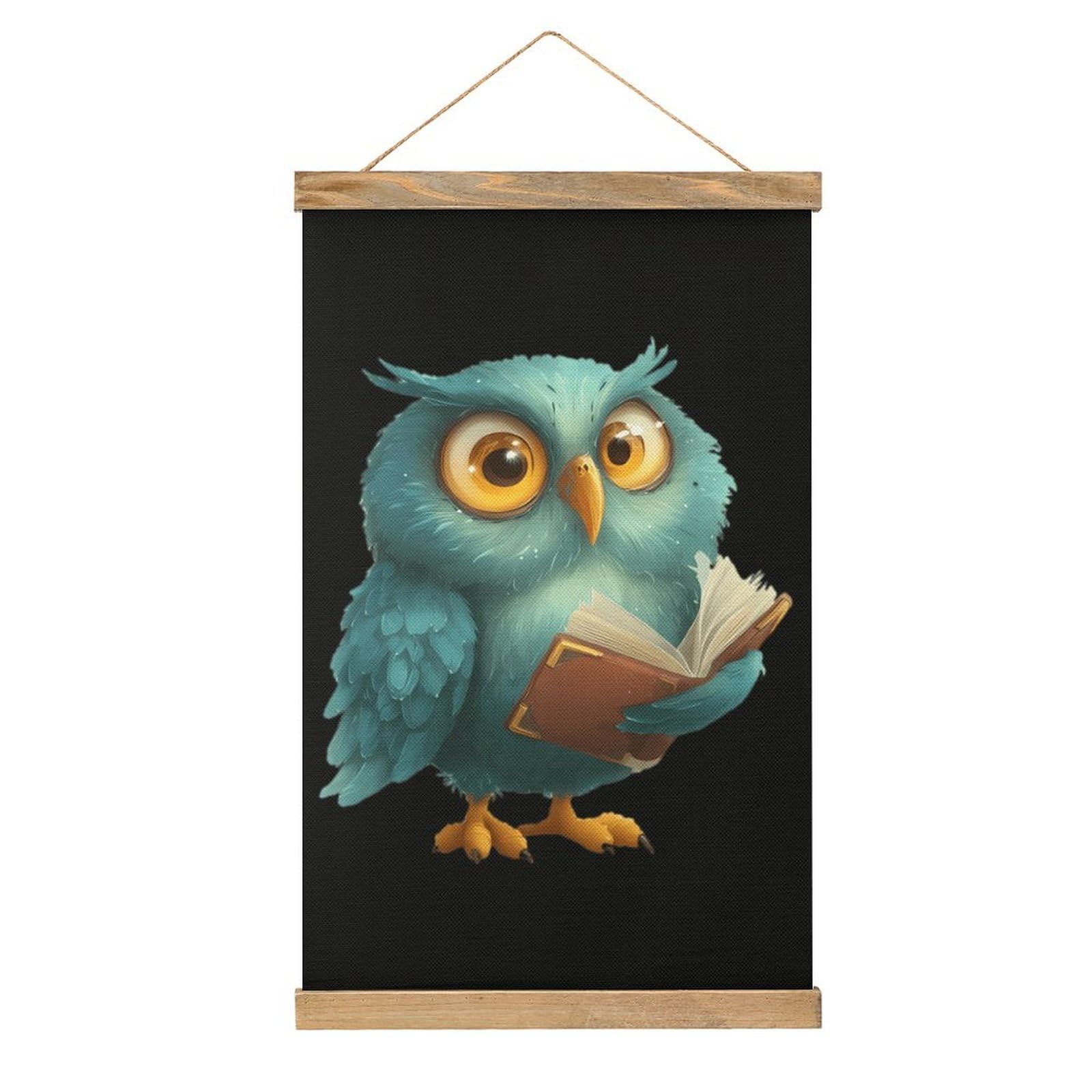 CGSBNGHA Reading Owl Wall Art Prints Linen Hanging Painting Scroll Paintings Pictures Decor for Home