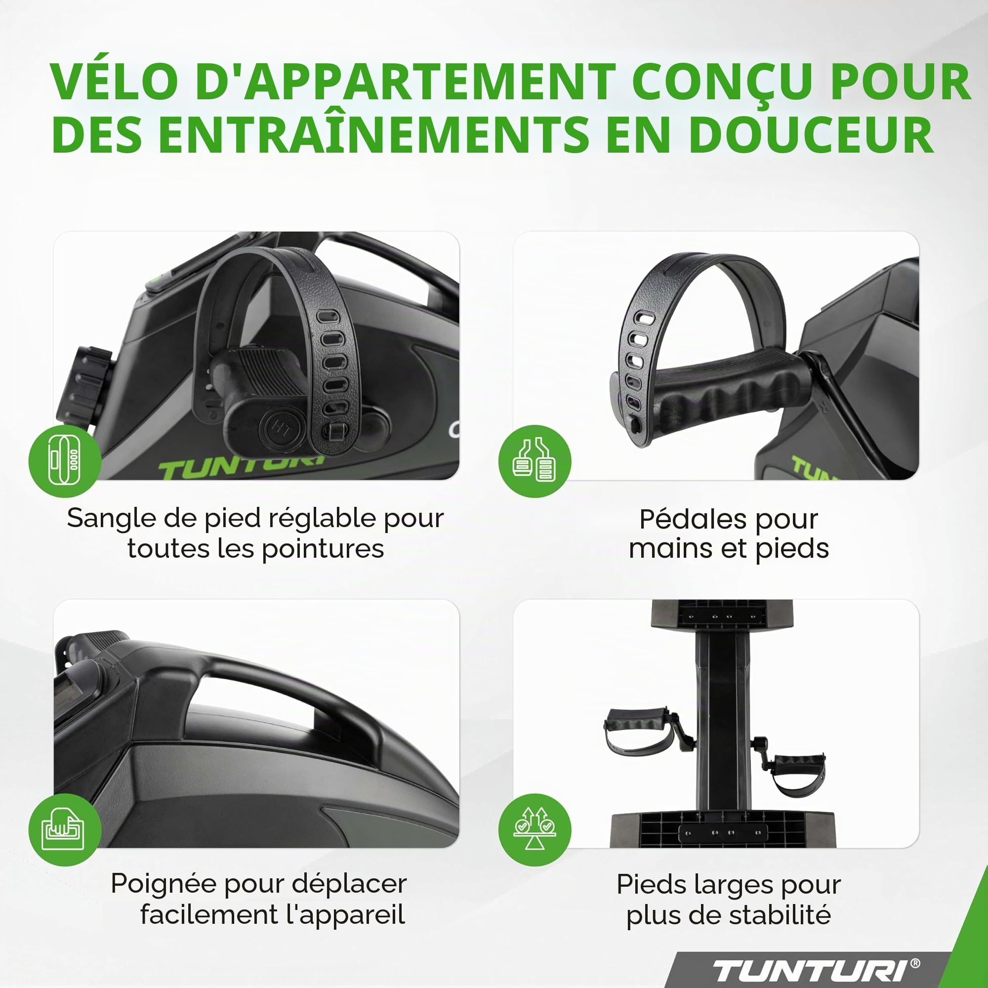 Tunturi Cardio Fit M35 Mini Vélo d'Appartement Freinage magnétique / Pédales Trainer Appareil d'exercice / Trainer Pédalier pour Bras et Jambes / Entraîneur d'exercice de Résistance Réglable