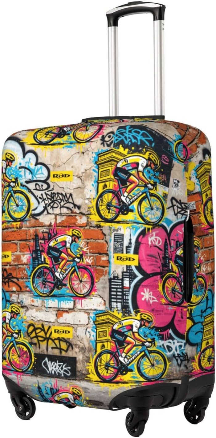Graffiti Bikeprint Premium Suitcase Cover | Durable Polyester Elastic Luggage Cover With Zipper & Buckle, Travel Suitcase Protector For Medium Large Bags