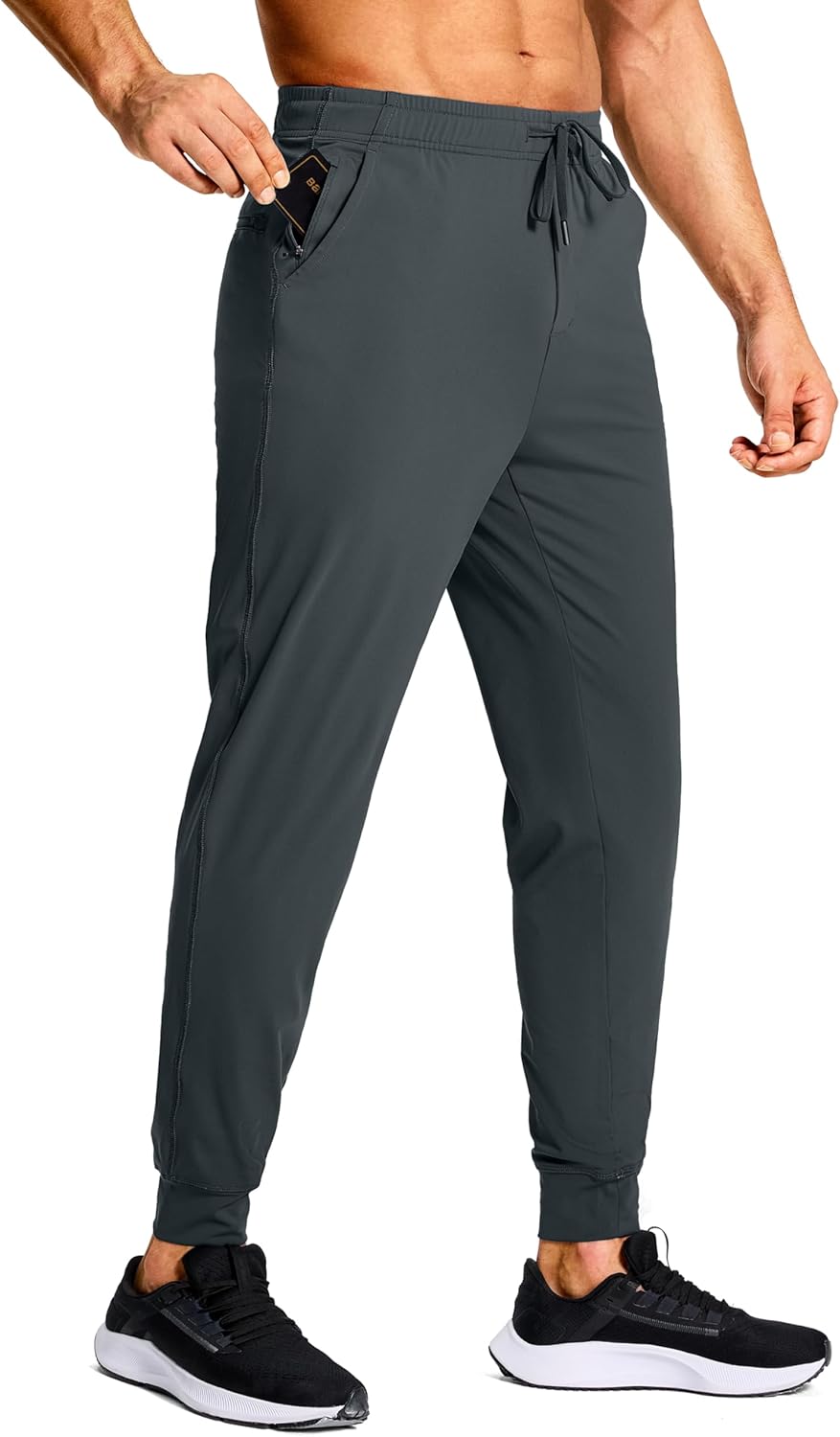 Men's Athletic Joggers Stretch Sweatpants with Zipper Pockets Running Workout Gym Track Golf Pants for Men