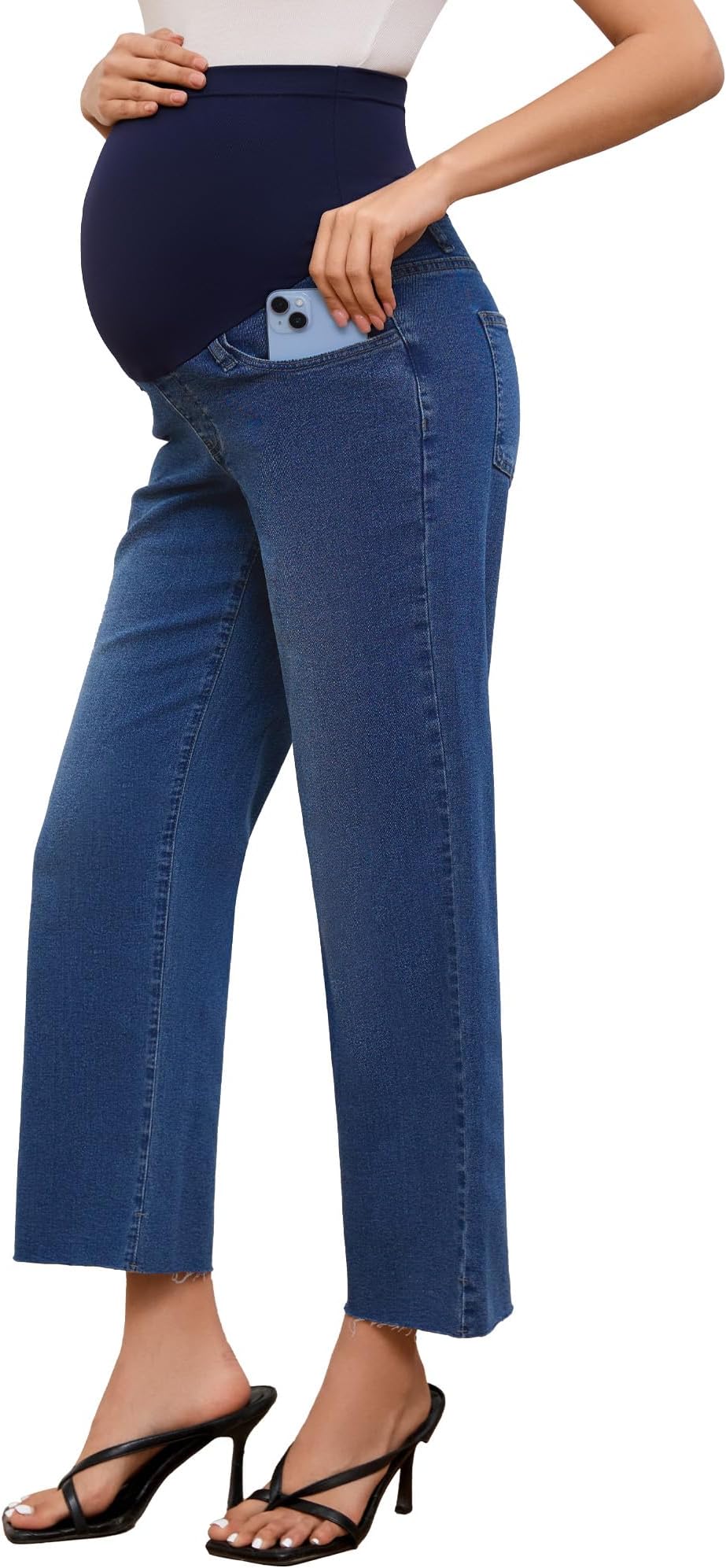 Women's Maternity Jeans Straight Leg Relaxed Fit Over Belly Pregnancy Denim Work Pants Maternity Clothes with Pockets