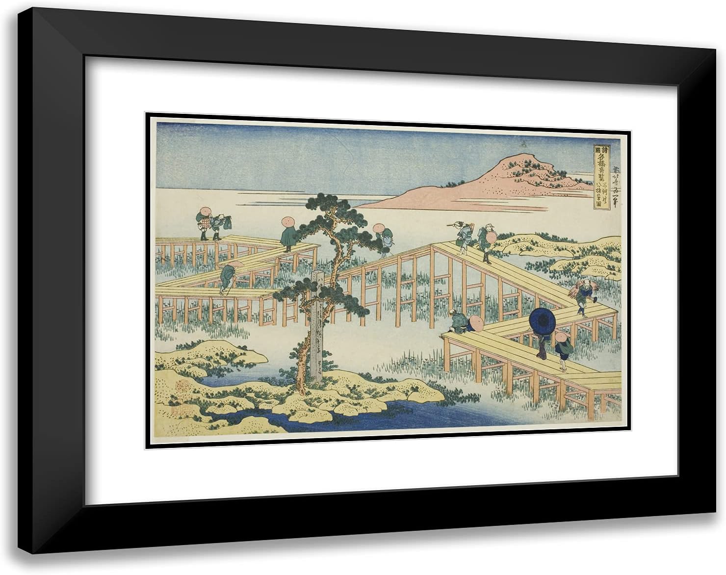 ArtDirect Katsushika Hokusai 24x19 Black Modern Framed and Double Matted Art Print Titled Ancient View of The Eight-planked Bridge in Mikawa Province (Mikawa no Yatsuhashi no kozu), from The Series U