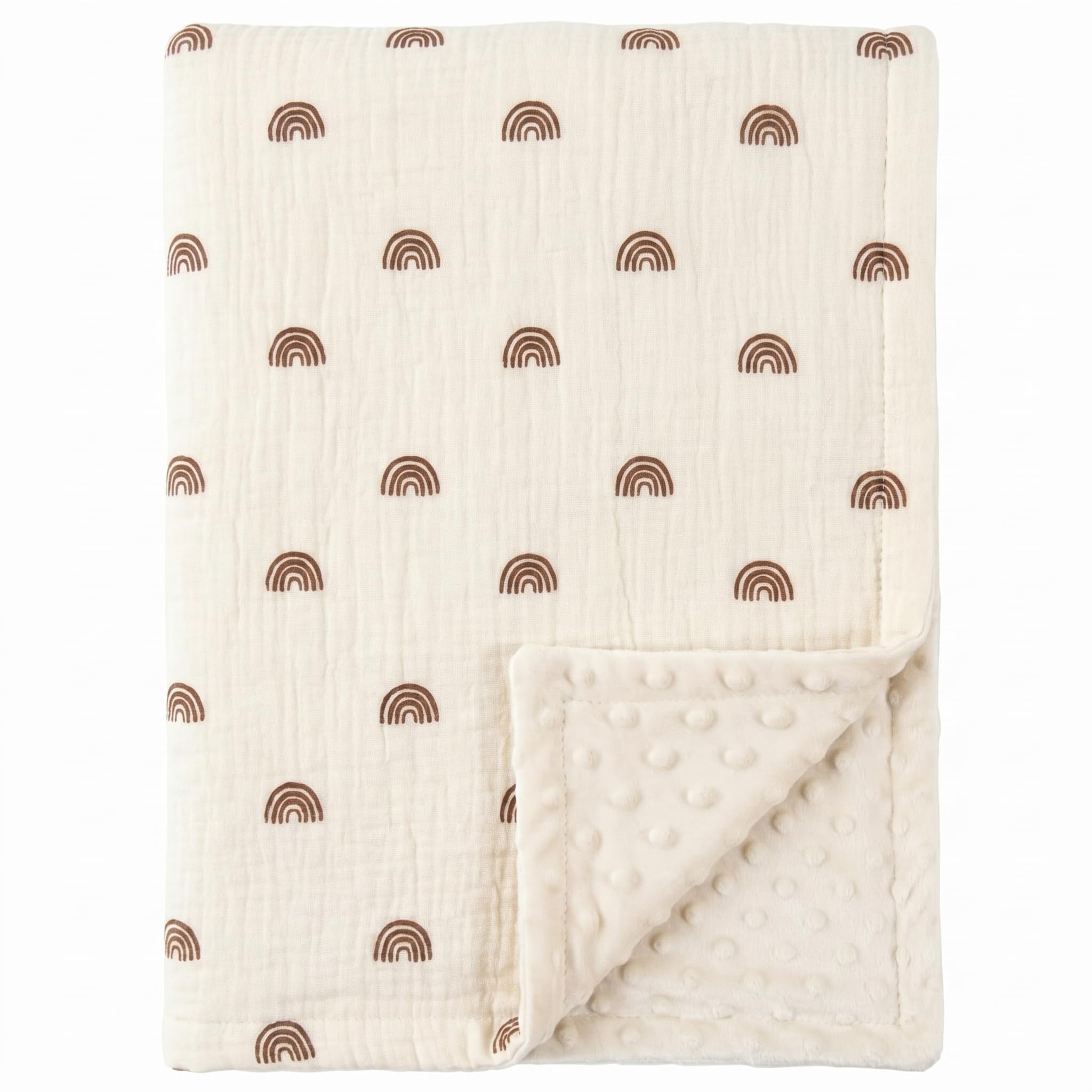 SNOWGAOGAO Baby Blanket for Newborn Boys Girls, Soft Breathable Muslin Cotton & Dotted Fleece Nursery Blankets, Receiving Blanket for Crib, Stroller & Moses Basket, 75x100cm (Rainbow)