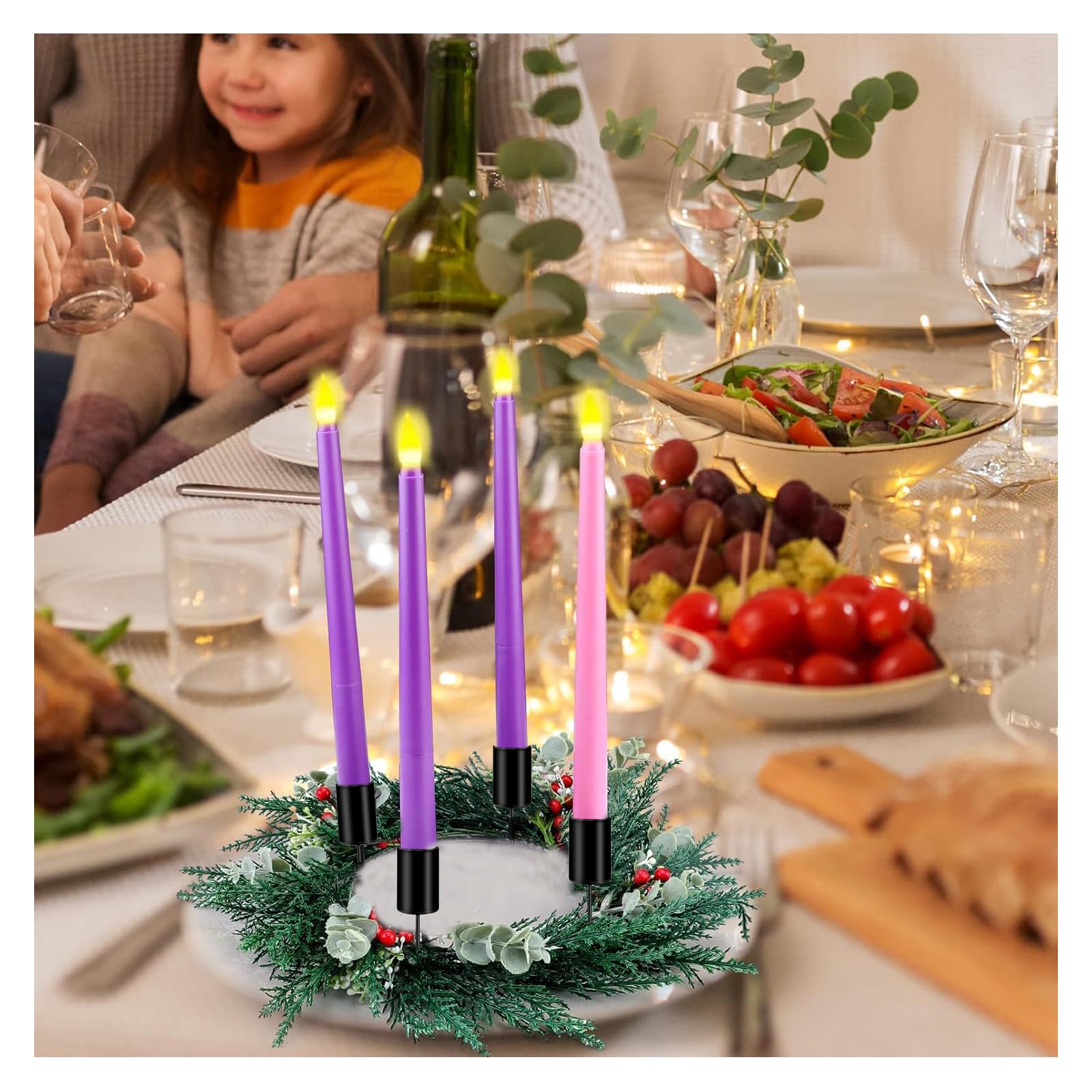 com-four® Corona dell'Avvento Allungata, portacandele di Natale per 4