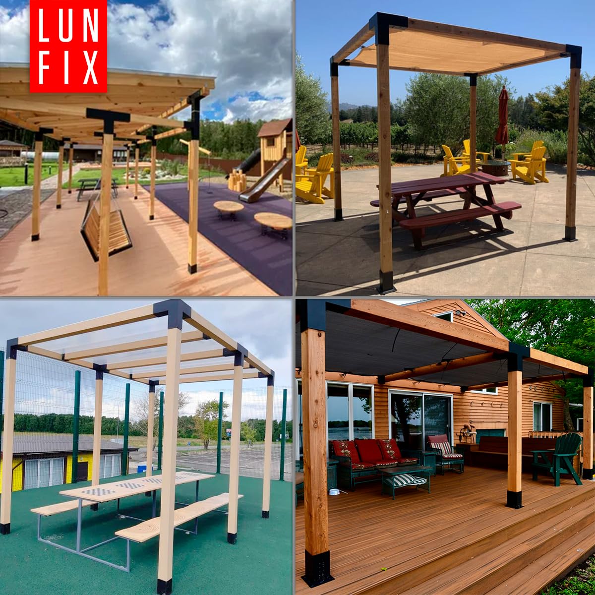 Staffa angolare 90° Y 72x165x162x1,5 mm, connettore per pali in legno, staffe angolari per legno e travi, staffe fissaggio travi robuste, angolari metallo robusti per pergola gazebo fai da te Lun Fix
