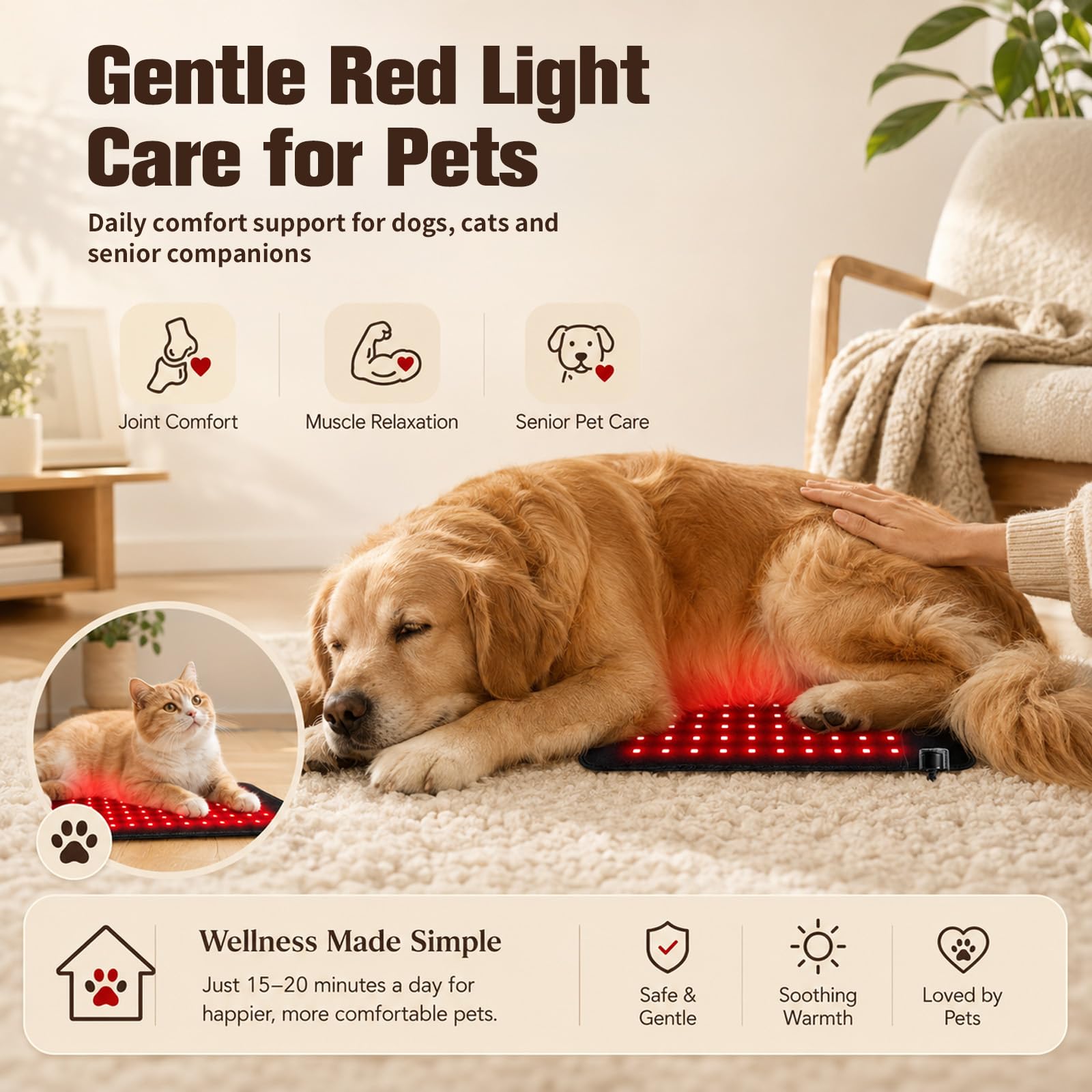 45x21cm Pet-Rotlicht-Therapiematte, 120 LED 3-Chip-Lampen 660nm&850nm