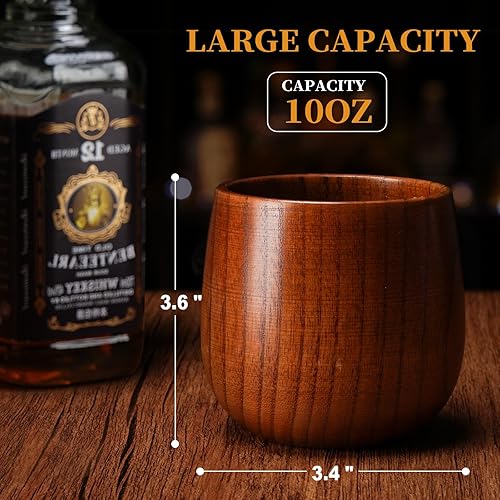 Miniatura 3 de Vaso de bourbon de madera grande de 10 onzas, incluye 3 cubitos de hielo de acero inoxidable, la taza de whisky de madera original, vasos de bebida