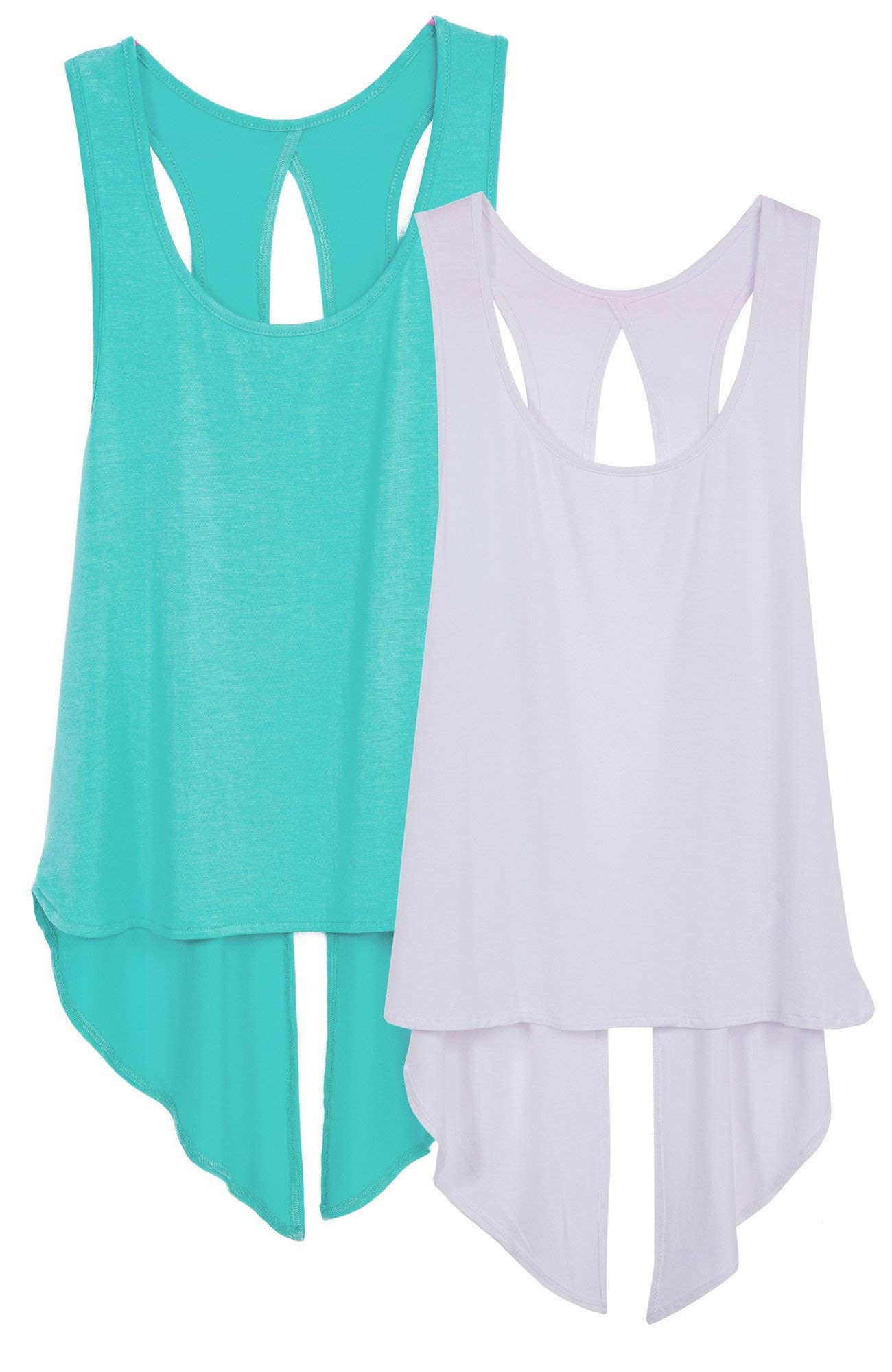 icyzone Camiseta Deportiva sin Mangas de Espalda Abierta para Mujer, Pack de 2