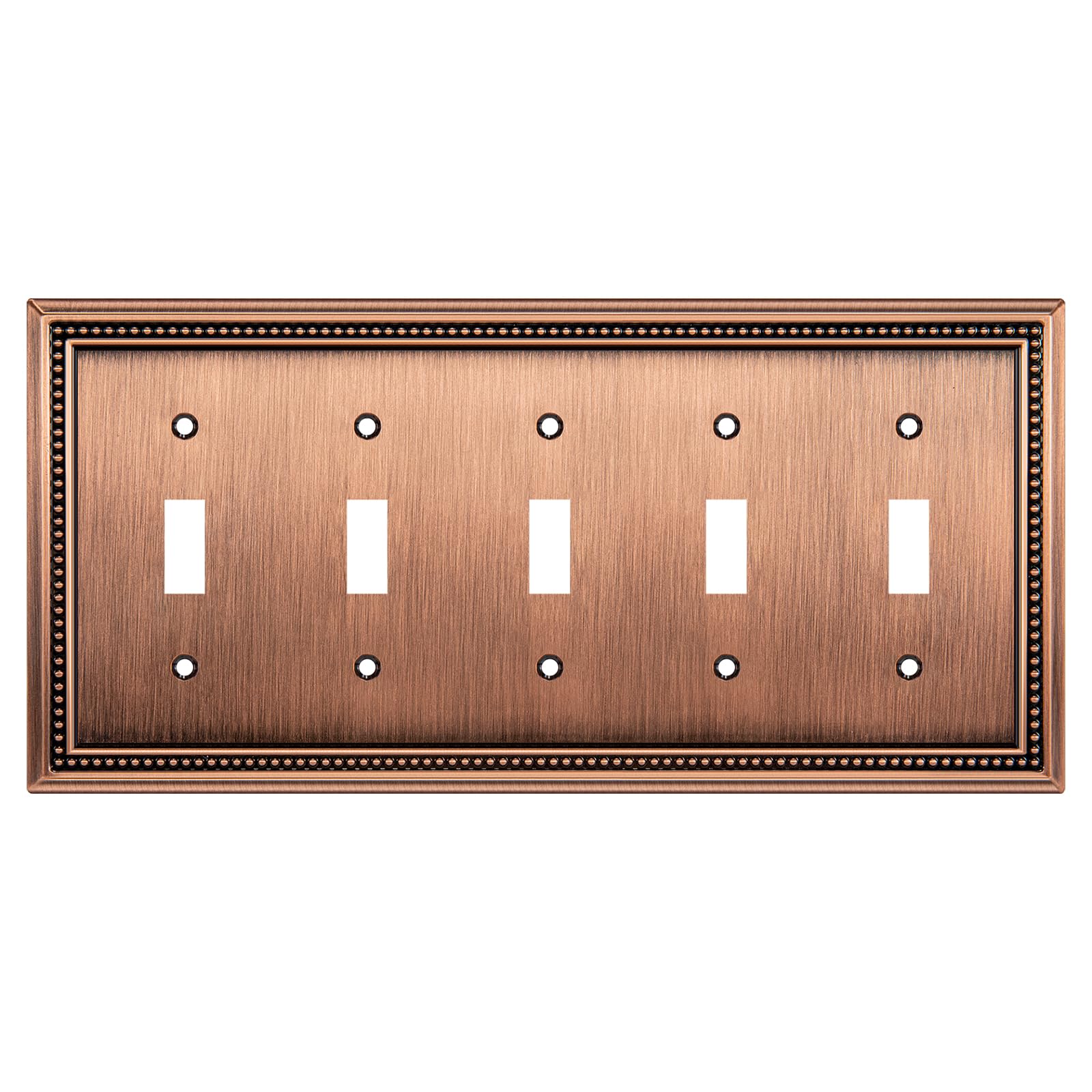 Henne Bery Sunken Pearls Wall Plate, 5-Gang Toggle, Antique Copper