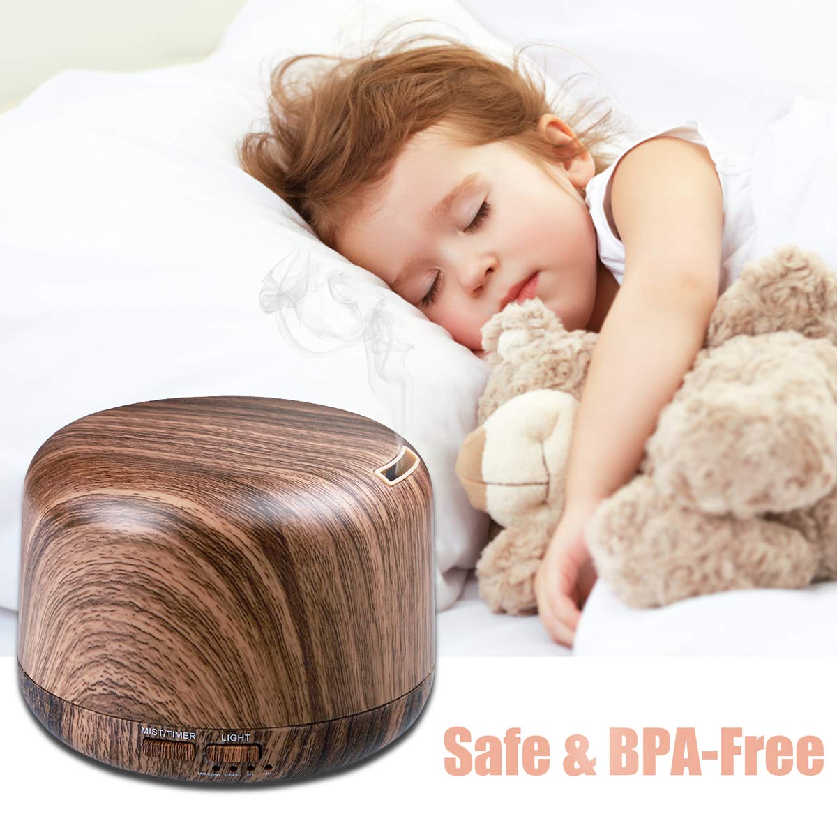 ALOVECO Aromatherapy Diffusers for Essential Oils 300ml Wood Grain Essential Oil Diffuser Humidifier with Remote 7 Colors Lights Timer Setting and Waterless Auto Shut-Off for Home Bedroom Office