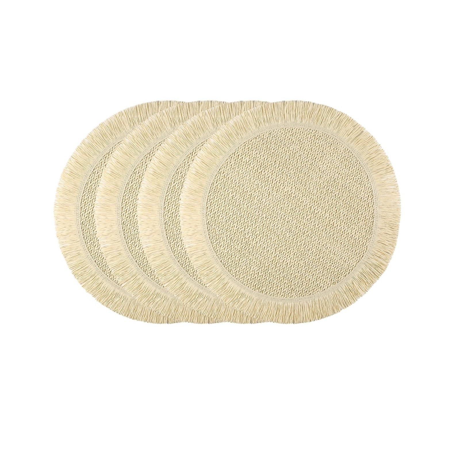 4pcs Table Round Woven Paper Placemat For Dining(Beige)