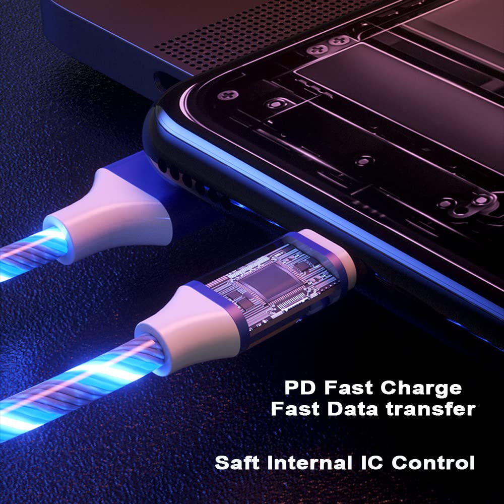 IHAO Cavo di ricarica multiporta, 3 combinazioni in un unico cavo da USB A a USB C/Micro USB PD, cavo di ricarica rapida illuminato a LED, compatibile con quasi tutti i tipi di dispositivi elettrici