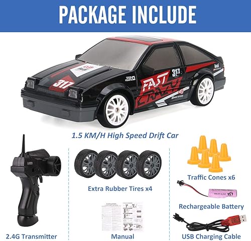 Miniatura 6 de Liberty Imports RC Drift Car 124 2.4GHz 4WD Control remoto Sport Racing Vehículo en carretera con luz LED, baterías y neumáticos de deriva (estilo 5)