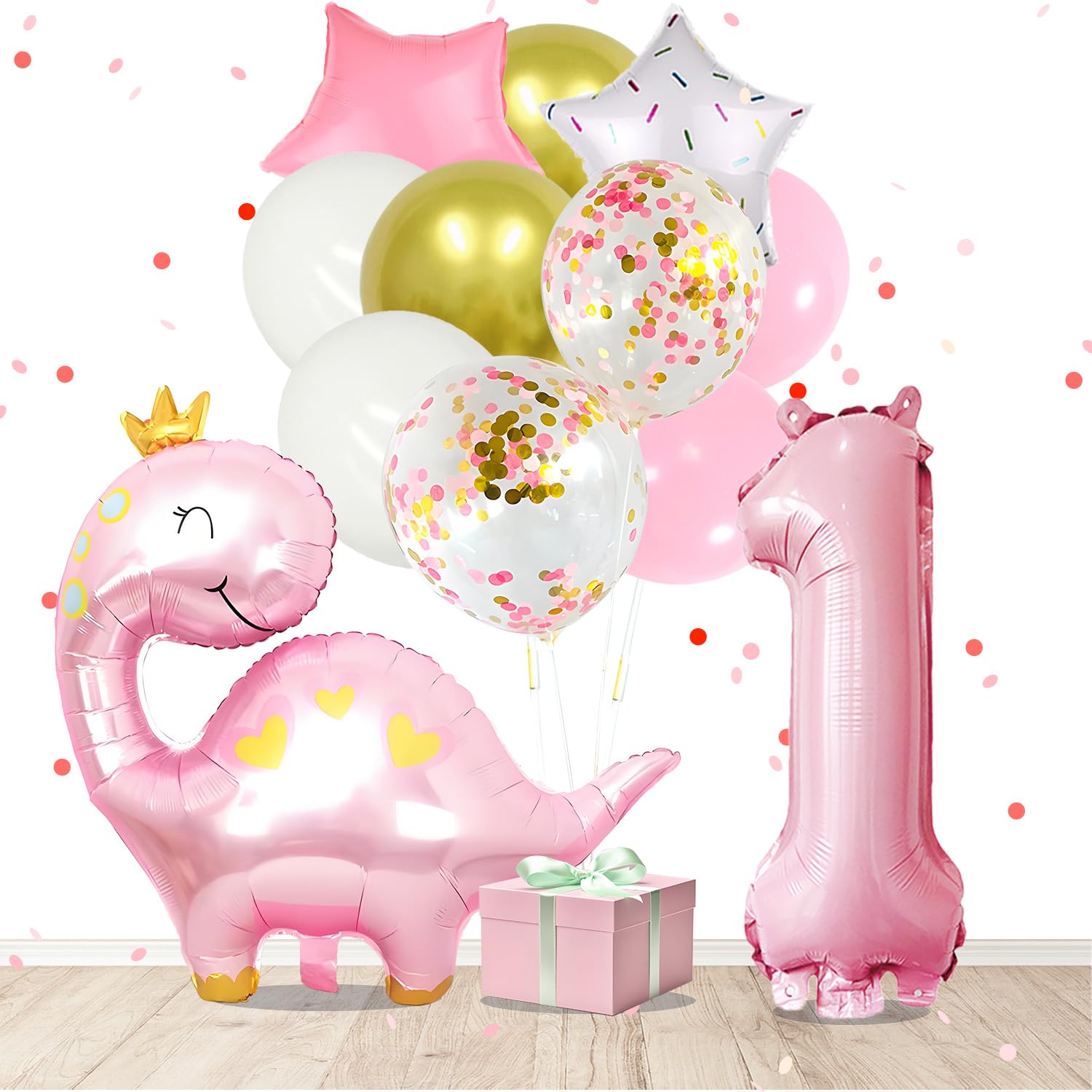 Dinosaur 1st Birthday Decorations for Girls, 1st Dinosaur Party Balloons