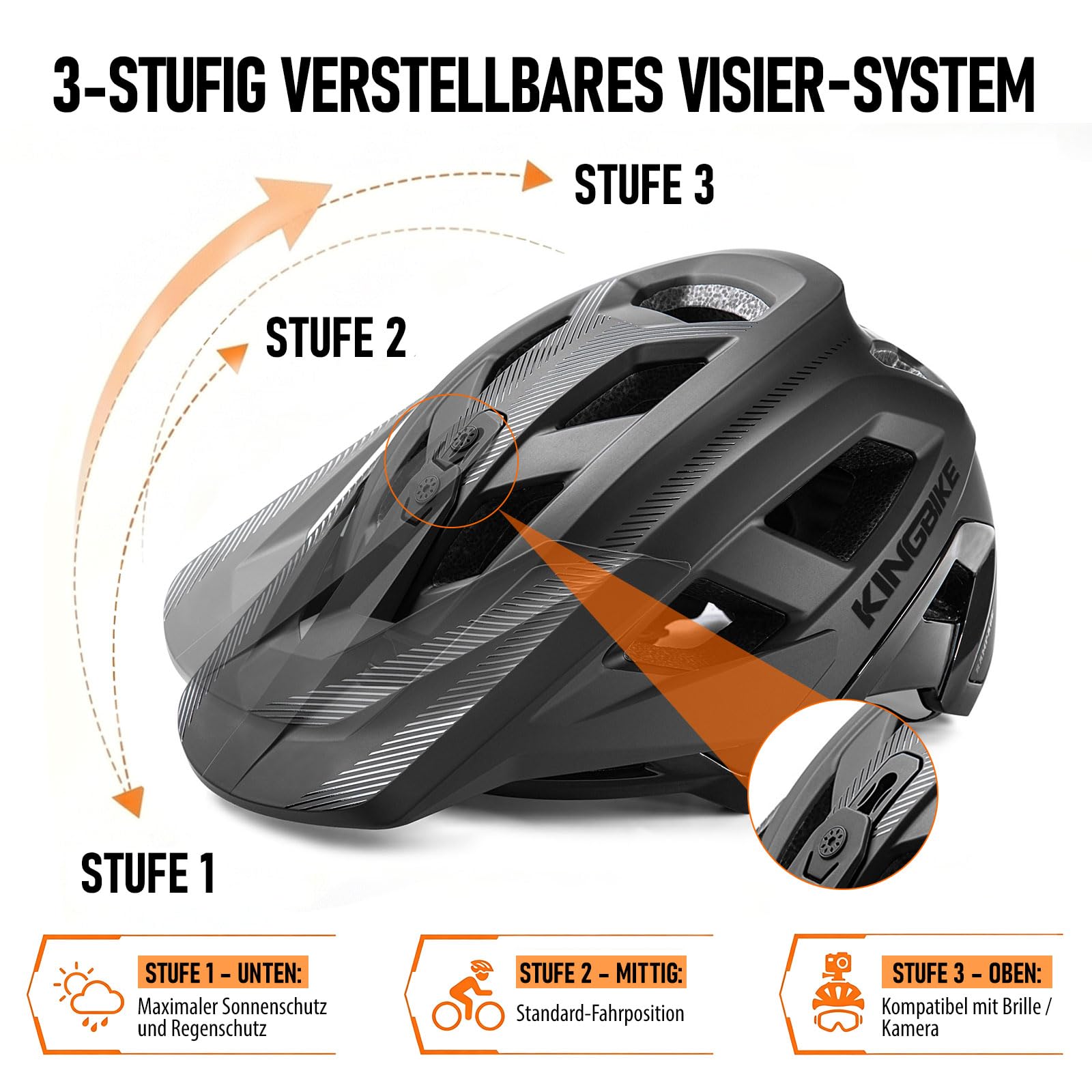 Casco da bicicletta Casco per mountain bike e MTB, con visiera regolabile, per uomini, donne, adulti e giovani (nero opaco, L)