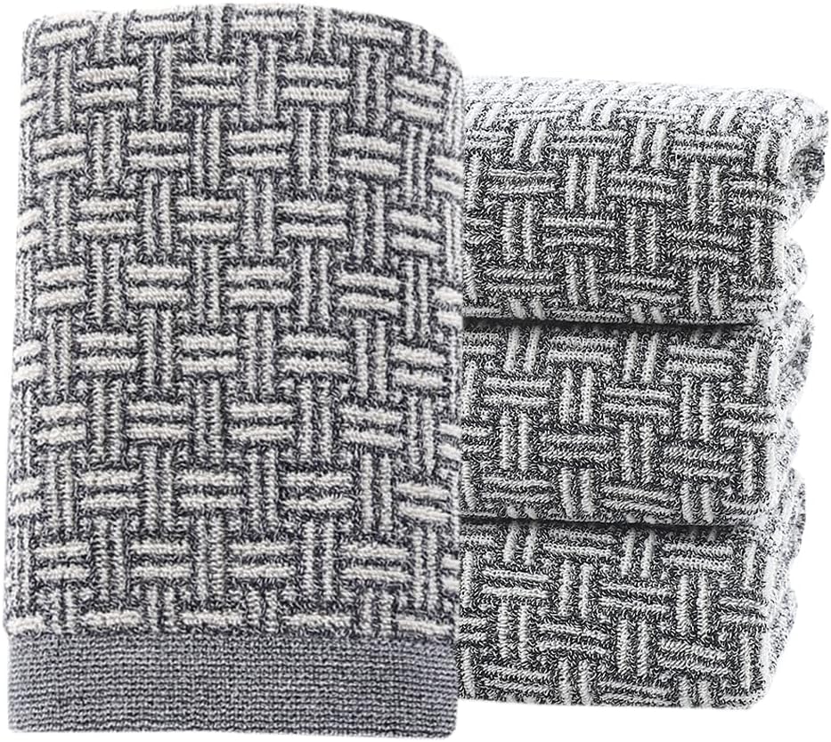 Pidada Hand Towels Set of 4 Checkered Pattern 100% Cotton Absorbent Soft Decorative Towel for Bathroom (Gray)