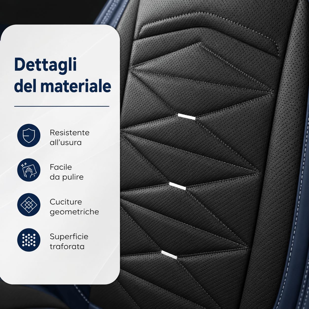 Coprisedili Auto Universali 5 Posti, Set Completo in Pelle Sintetica Effetto Nappa, Coprisedili Anteriori e Posteriori Traforati, Compatibili con Airbag, per Auto SUV