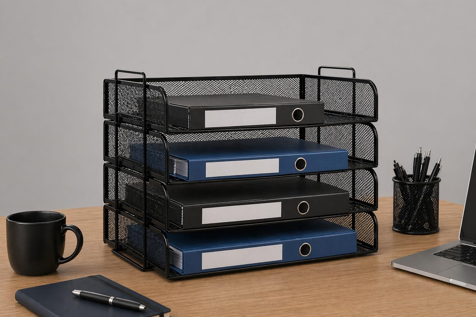 MeshNest ProFile Mesh 4-Tier File Organizer for Desk, Stackable Metal Mesh Document & Paper Tray Organizer for Office Desk, Home, Study Table & Workspace