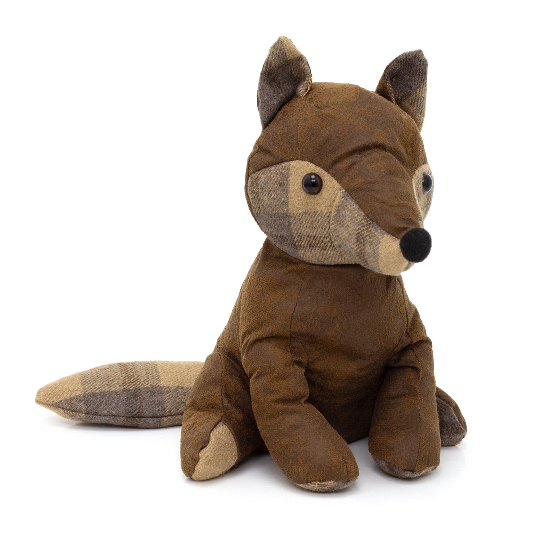 Carousel Home Brown Finley Fox Doorstop | Faux Leather & Tartan Fox Door Stop | Cute Fabric Animal Doorstop For Home, Kids Room Or Countryside Decor – 1.5Kg, 24Cm