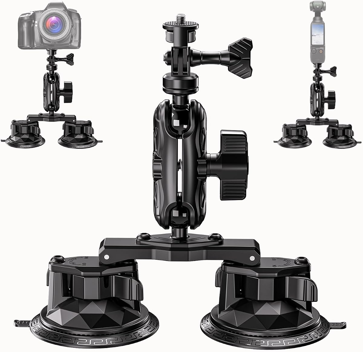 LOKTENWO Suction Cup Camera Mount Compatible with Insta360/ DJI OSMO/GoPro | With 1" Ball Tripod Adapter Features a 1/4"-20 Thread Interface, Suitable for Vehicle Windshields, Metal