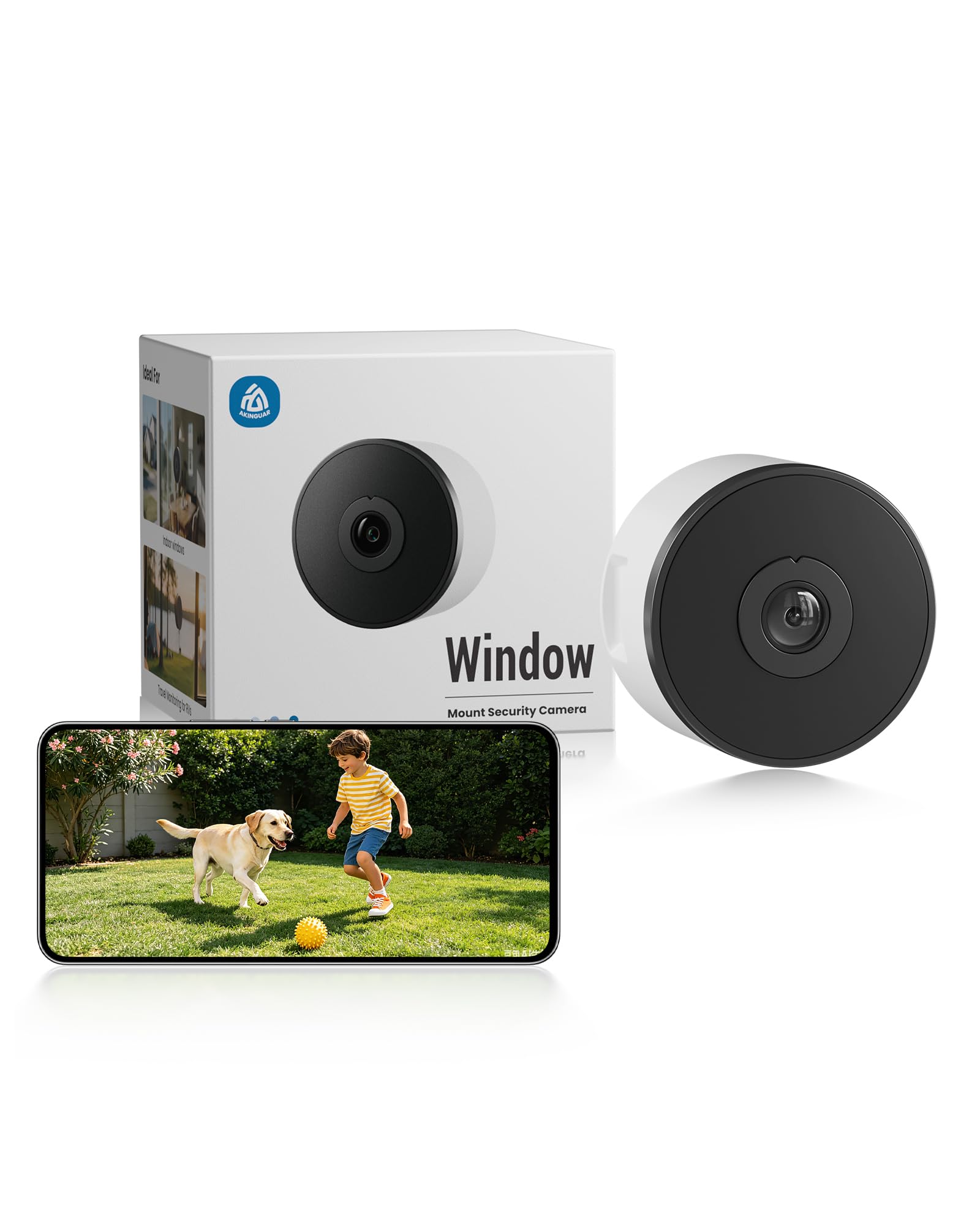 Cámara de Ventana 3MP 2K, WiFi 2.4GHz & 5GHz, Sin Taladros | Cámara Vigilancia Interior, Visión Nocturna en Color, Detección de Personas/Vehículo, Grabación 24/7, Antirreflejo