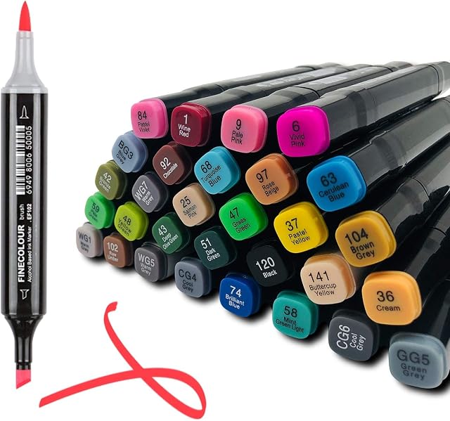 Gute 30 Colours Permanent Markers,Dual Tips Graphic Marker Pen,Assorted Colours,Art Markers,for Coloring Painting Manga Design Kids and Adult,with Black Bag,Quick Drying