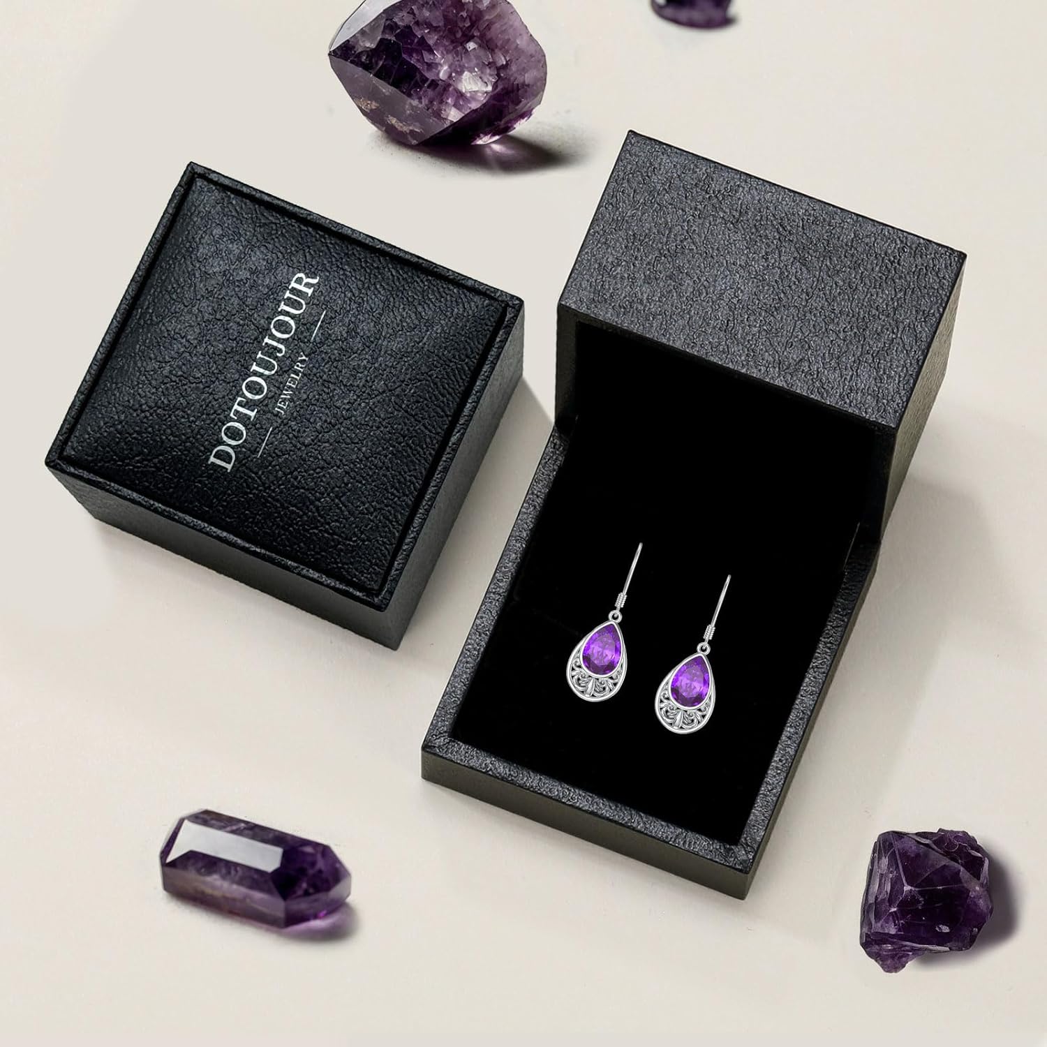 Natural Amethyst Dangle Drop Earring for Women 10 * 7mm Pear Shaped Amethyst Earring Vintage 925 Sterling Silver for Her Wife Mom - Image 7