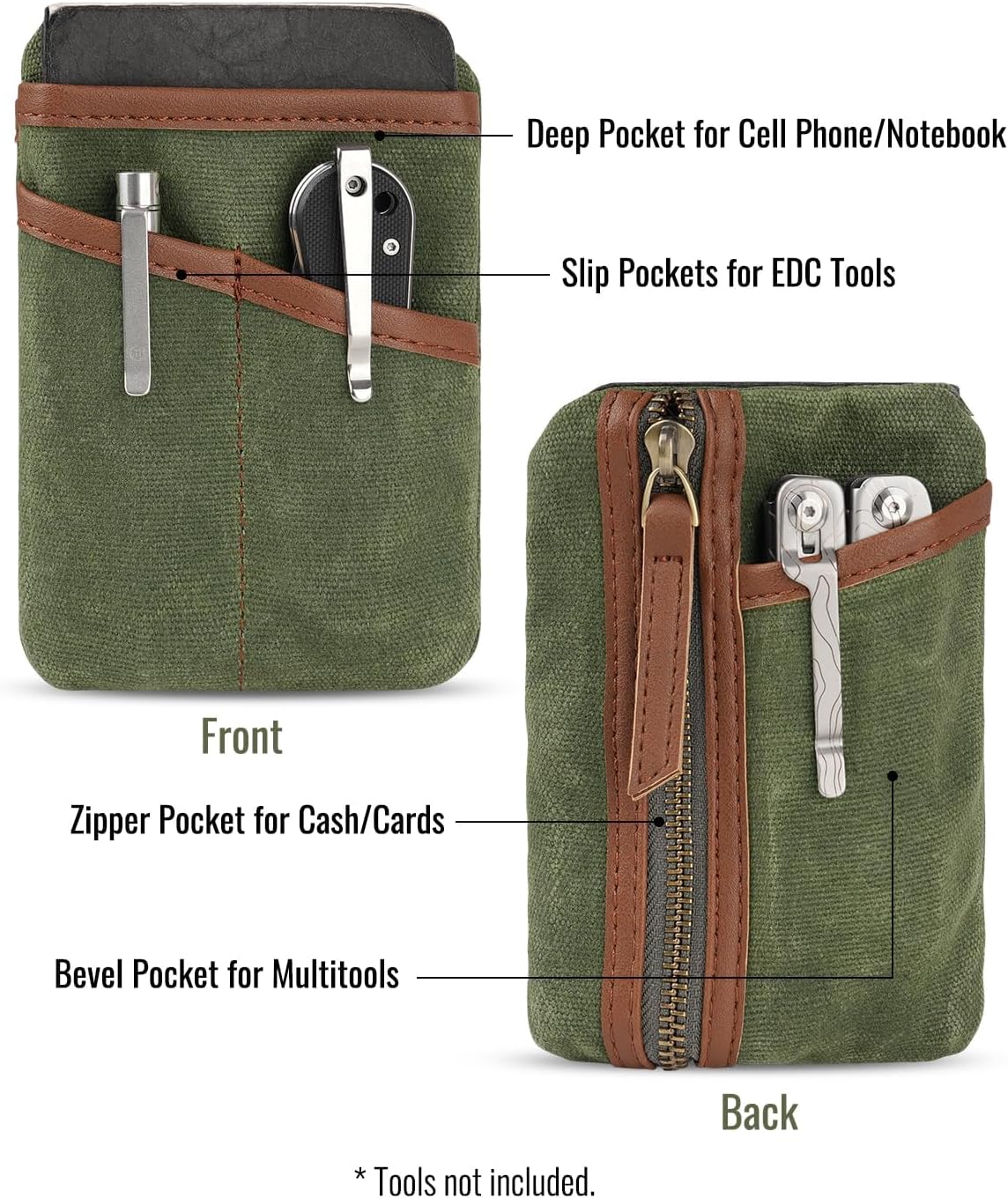 SAYRAM SP10 Waxed Canvas EDC Pouch, EDC Organizer Pouch for Men, Small Pocket Organizer Pouch for Coins, Phone, Multitool, Flashlight, EDC Gears - Image 4