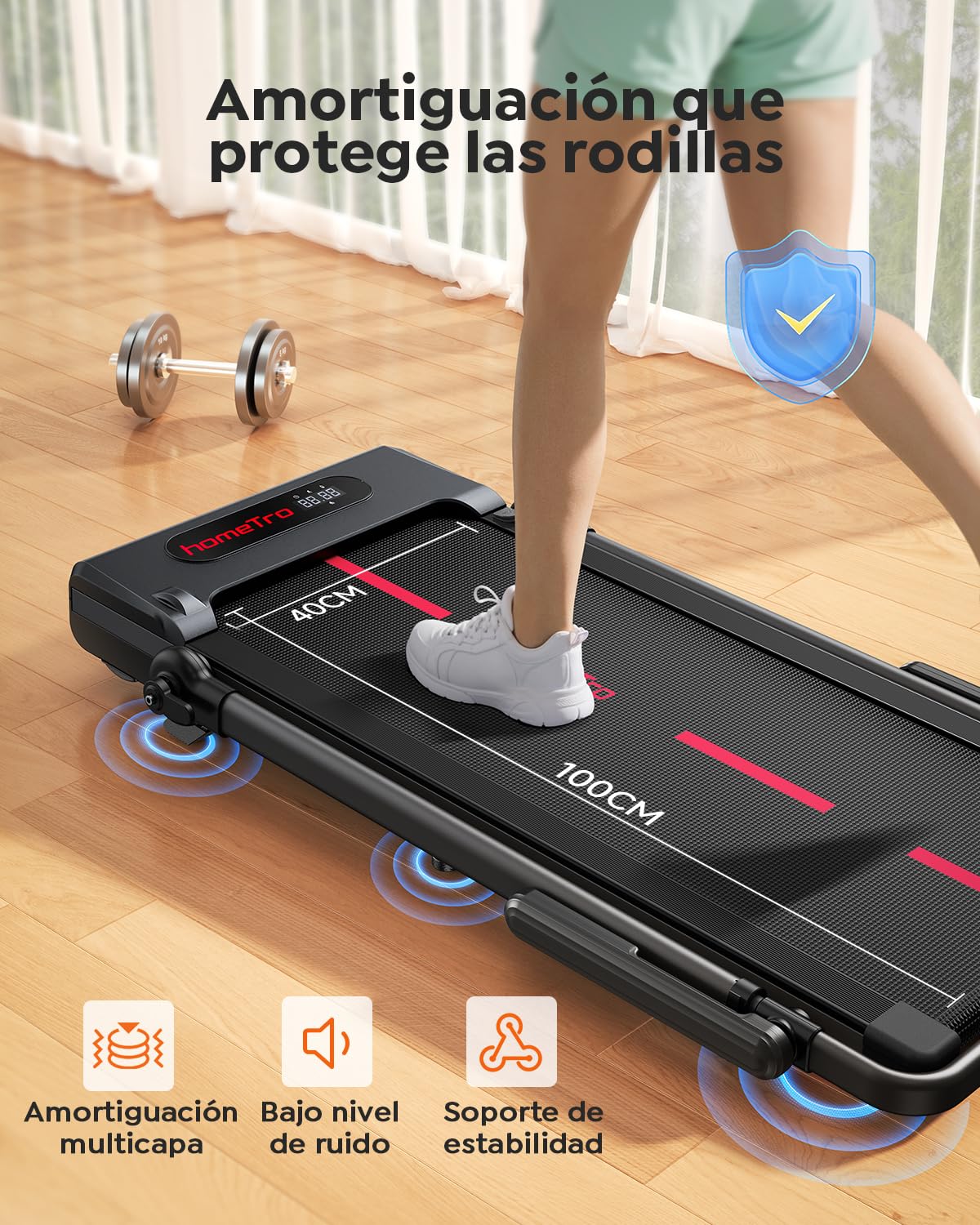 Cinta de Correr Hometro 3.0 CV Plegable con Inclinación 7%, 12 km/h, Pantalla Dual y Pasamanos Ajustables para Escritorio