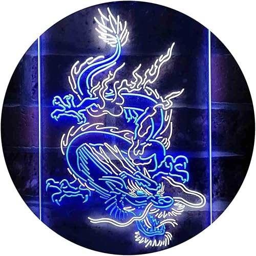 ADVPRO Hombre Dragón Chino Cueva Garaje Tatuaje Dual Color LED Neon Sign Blanco y Azul 12 x 16 pulgadas st6s34-i3780-wb