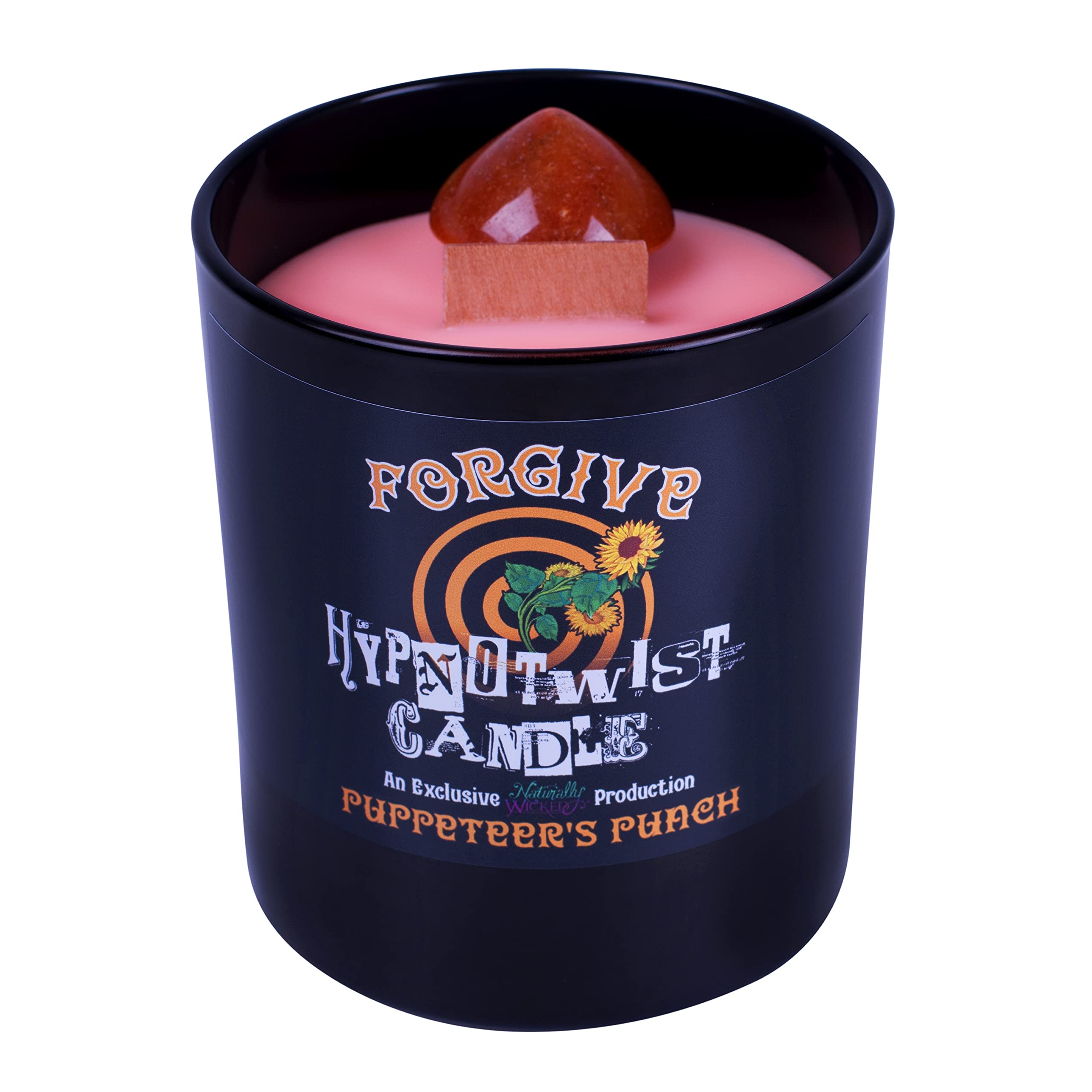 Naturally WickedHypnotwist® Forgive Candle | Hypnotic Crystal Spell Candle | Includes Crystal Spinning Top | Scented Vegan Soy Wax Candle | A ® Production