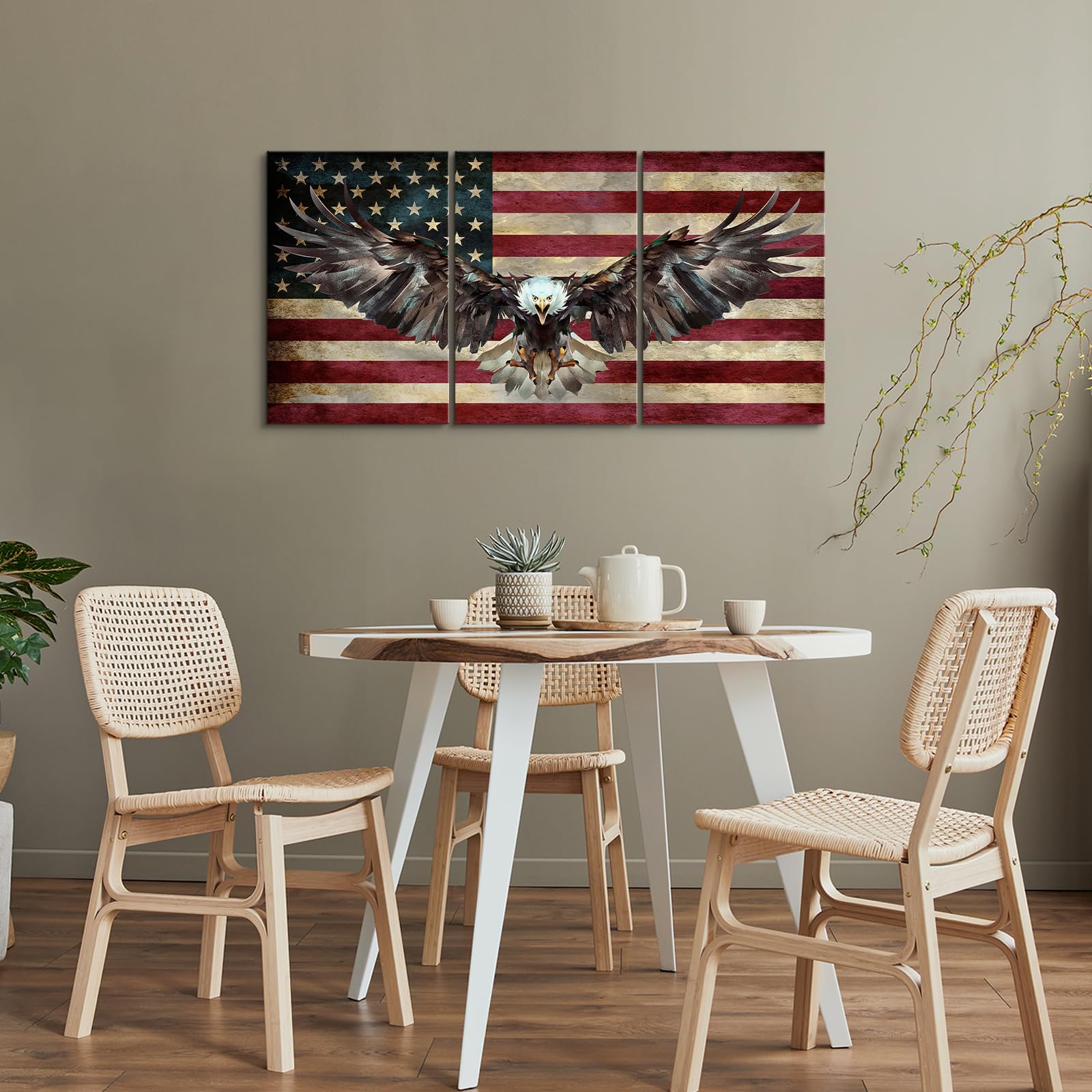 3 Piece American Flag Art American Decor Wooden Flag Wall Art Army Decor Patriotic Wall Decor Military Art Eagle Pictures Wall Decor for Living Room Bedroom Decor Ready to Hang (24''Wx36''Hx3PCS)