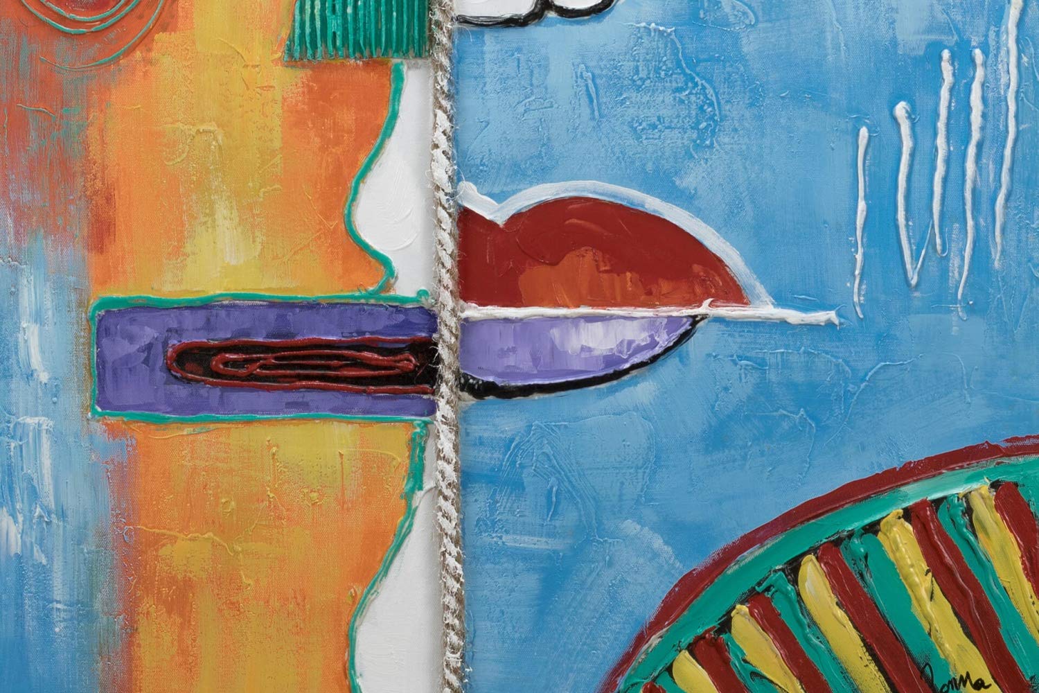 KunstLoft Tableau peinture moderne | 100% PEINT À LA MAIN | 60x90cm | Peinture sur toile 'Two Faces' | Visage | Multicolore | Deco murale salon