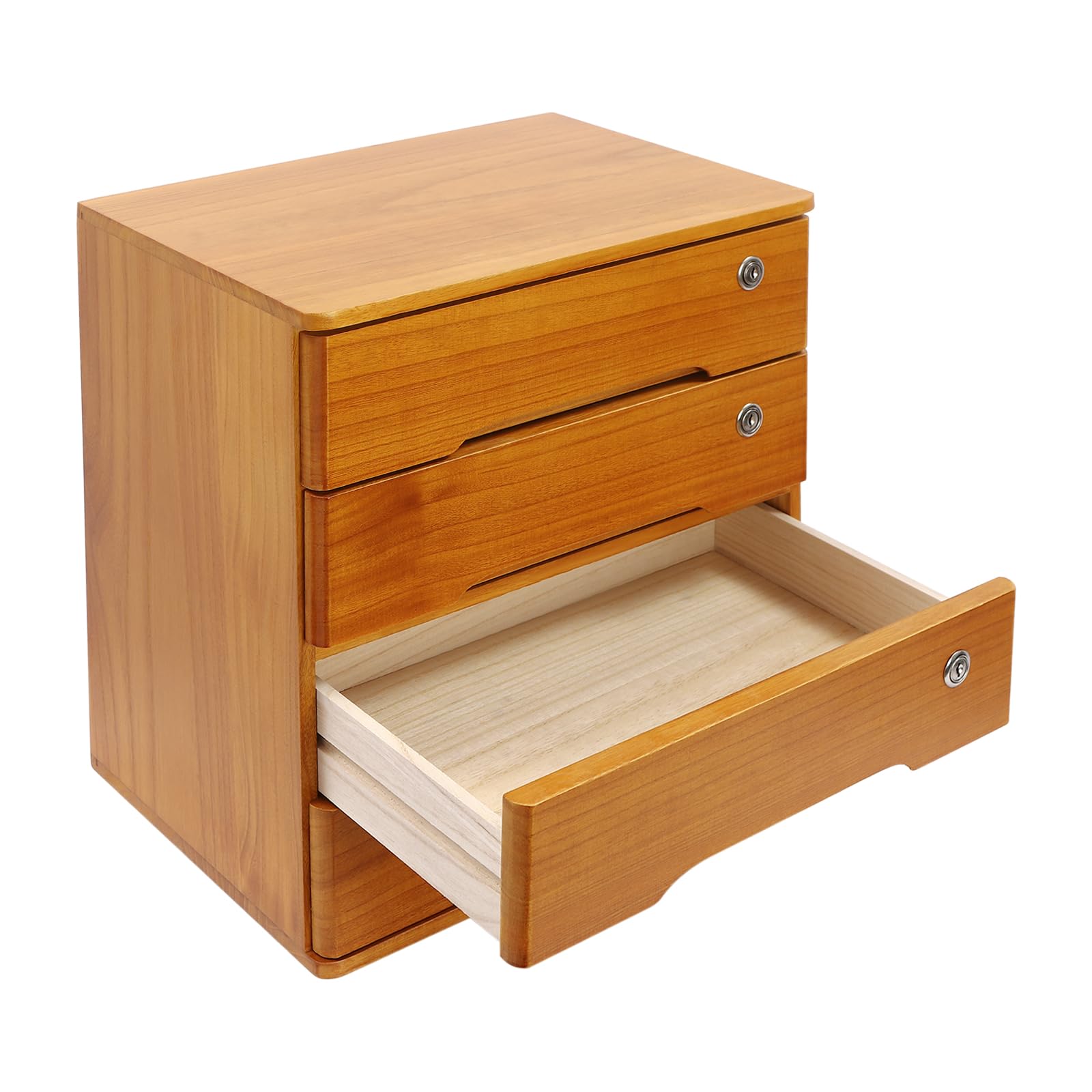 Armadietto portaoggetti in legno a 4 ripiani con serratura, cassettiera in legno Tung, organizzatore da scrivania compatto, armadietto da ufficio preassemblato