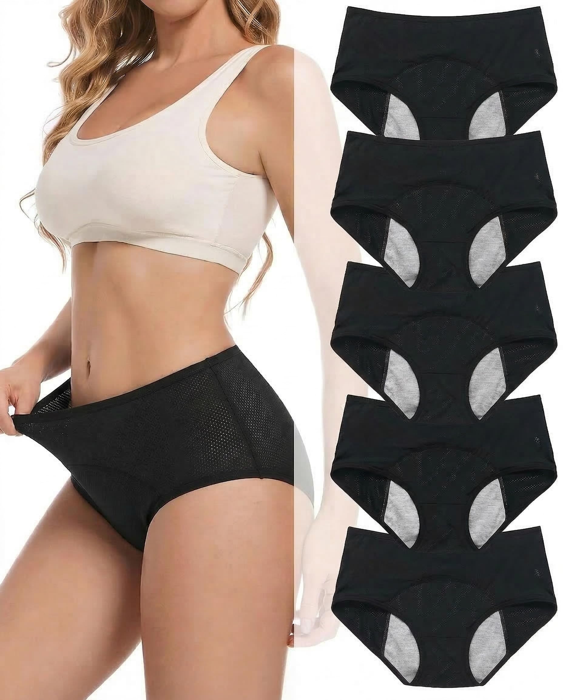 Drywear Waschbare Slipeinlagen Schwarz Damen, wiederverwendbare Inkontinenzeinlagen, unsichtbar & atmungsaktiv, diskret für Alltag und Nacht (3XL,Black)