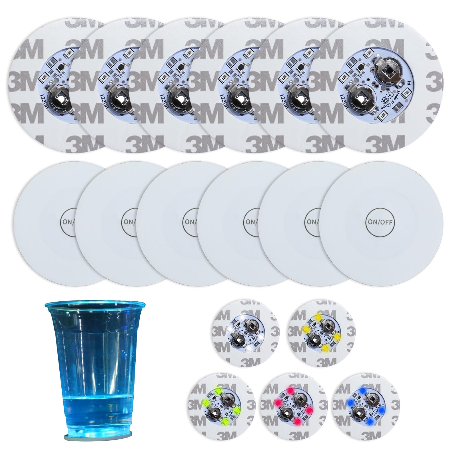 ENUOLILED Light Up Coasters,LED Bottle Lights,12 Pack LED Coaster,Bottle Glorifier,LED Coaster Discs for Drinks,Flash Cup Coaster Flashing Light Led Bar Coaster for Club, Bar, Party, Wedding Decor