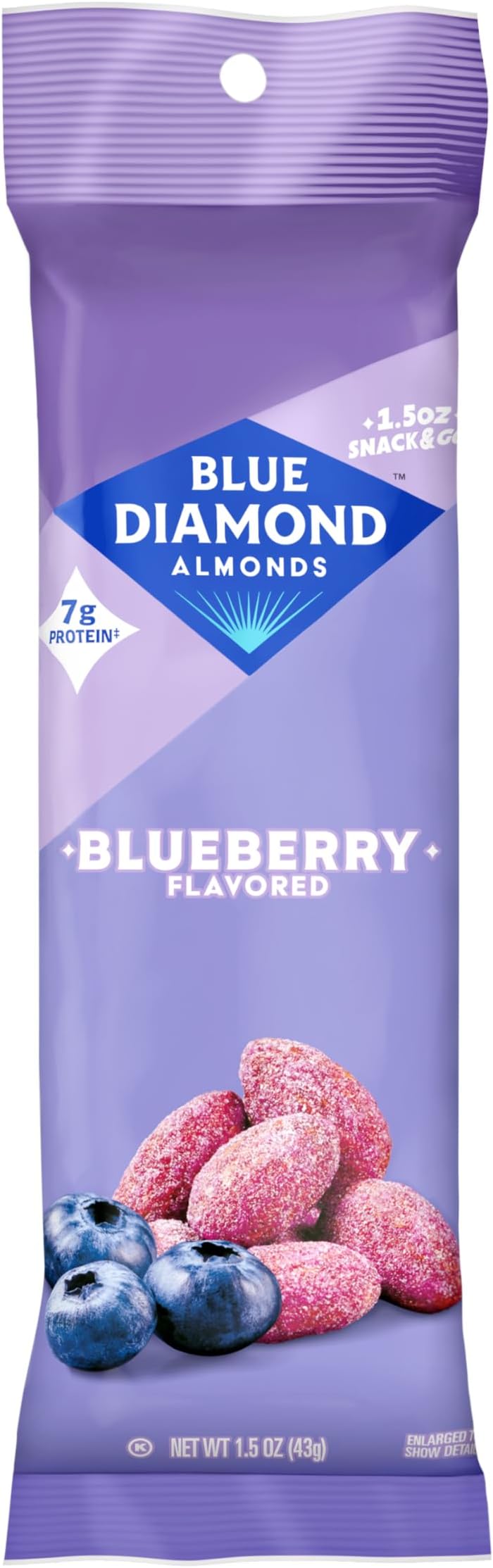 Blue Diamond Almonds, Blueberry Flavored Snack Nuts, Single Serve Bags (1.5 Oz. Tubes, Pack of 12)