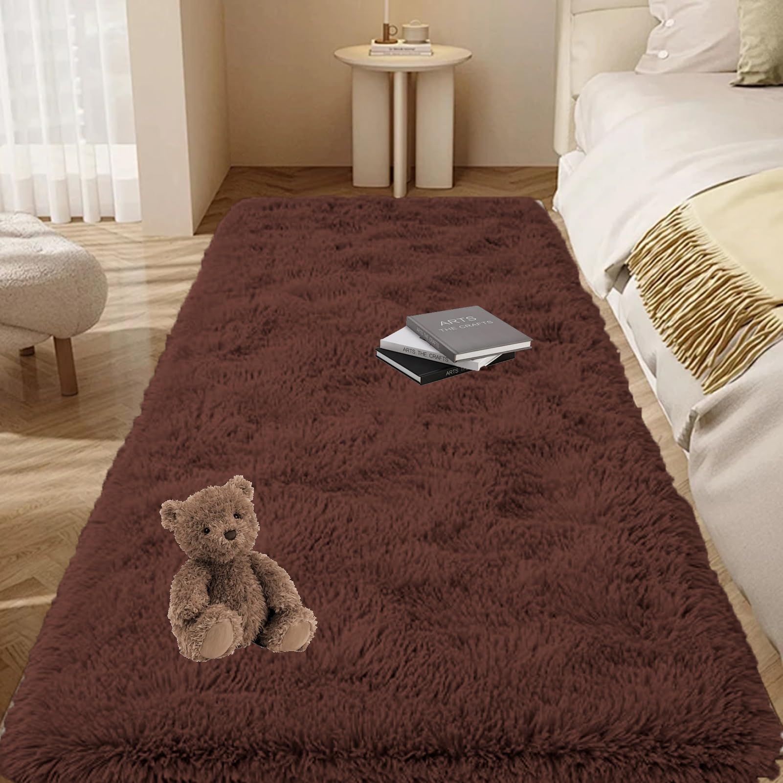 GOUTUI Thick Pile Rug 55 x 170 cm Non Shedding Silky Plush Decor Floor Carpet Modern Fluffy Super-Soft for Play Area Lounge Room Living Room, Brown