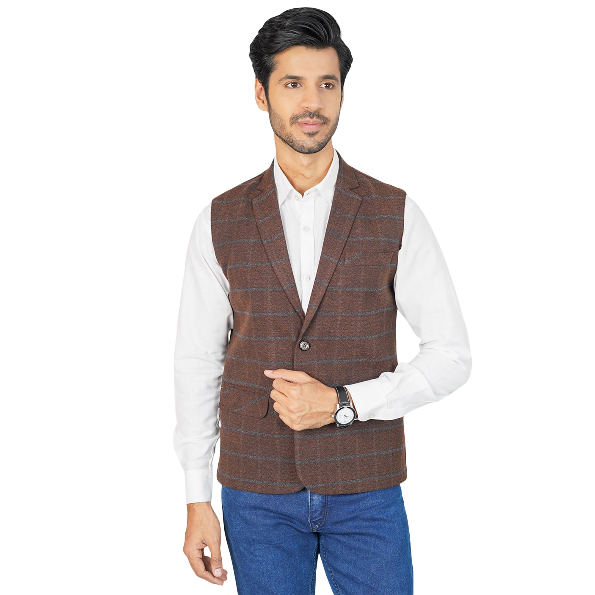 wintage Men's Tweed Check Brown Nehru Jacket-picture-15