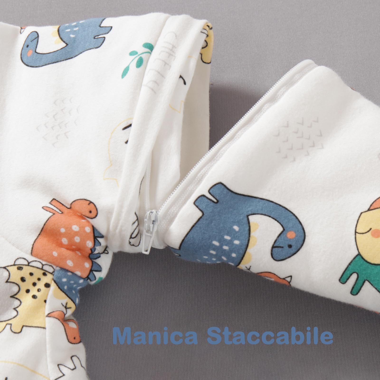 MIKAFEN Sacco nanna invernale per bambini 3,5 tog con maniche rimovibili, 100% cotone sacco a pelo con braccia,Dinosauro verde 14-24 mesi