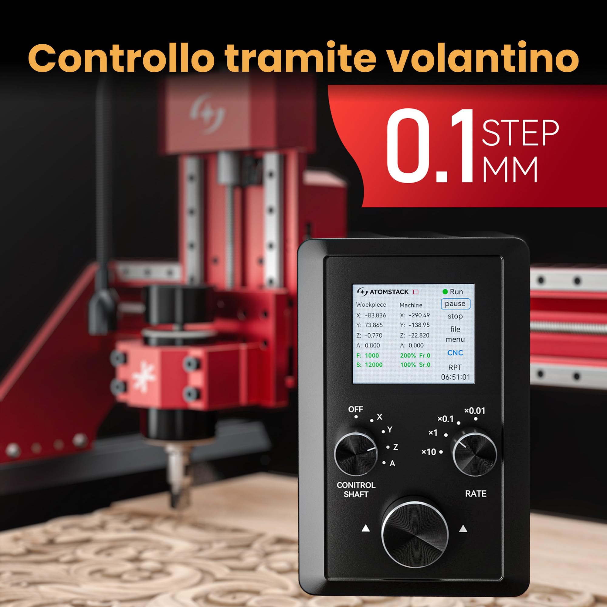 AtomStack C4 Pro, fresatrice CNC, supporto a 4 assi, 200 W, mandrino CNC fresatrice e incisione, 420 × 420 mm, controllo offline, per legno, plastica, alluminio, ottone