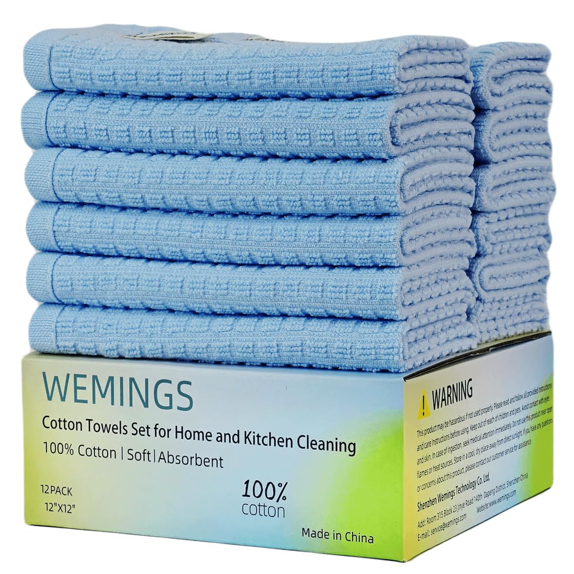 Toallas de algodón absorbentes para cocina y hogar, pack de 12 paños azules de 12x12 pulgadas